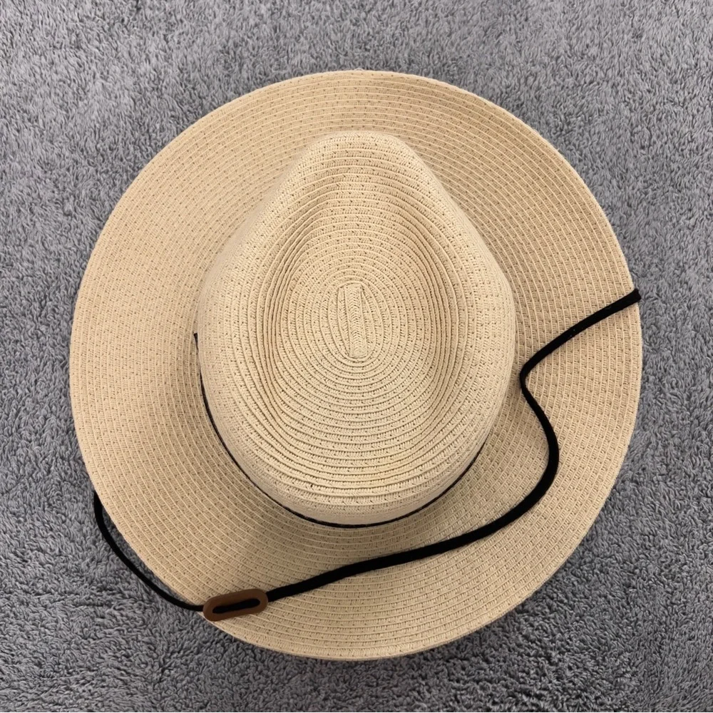 Wide Brim Straw Sun Hat with Black Band